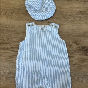 Janie and Jack Blue Striped Hat and Romper Set
